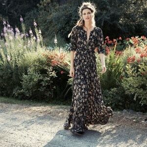 DOEN Hazel dress black lilium floral print size XL